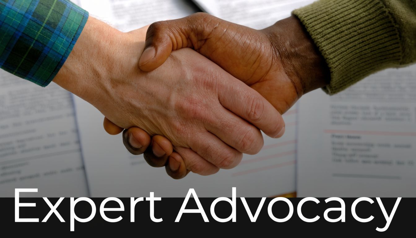A close-up of two people shaking hands over legal or business documents in a professional setting.