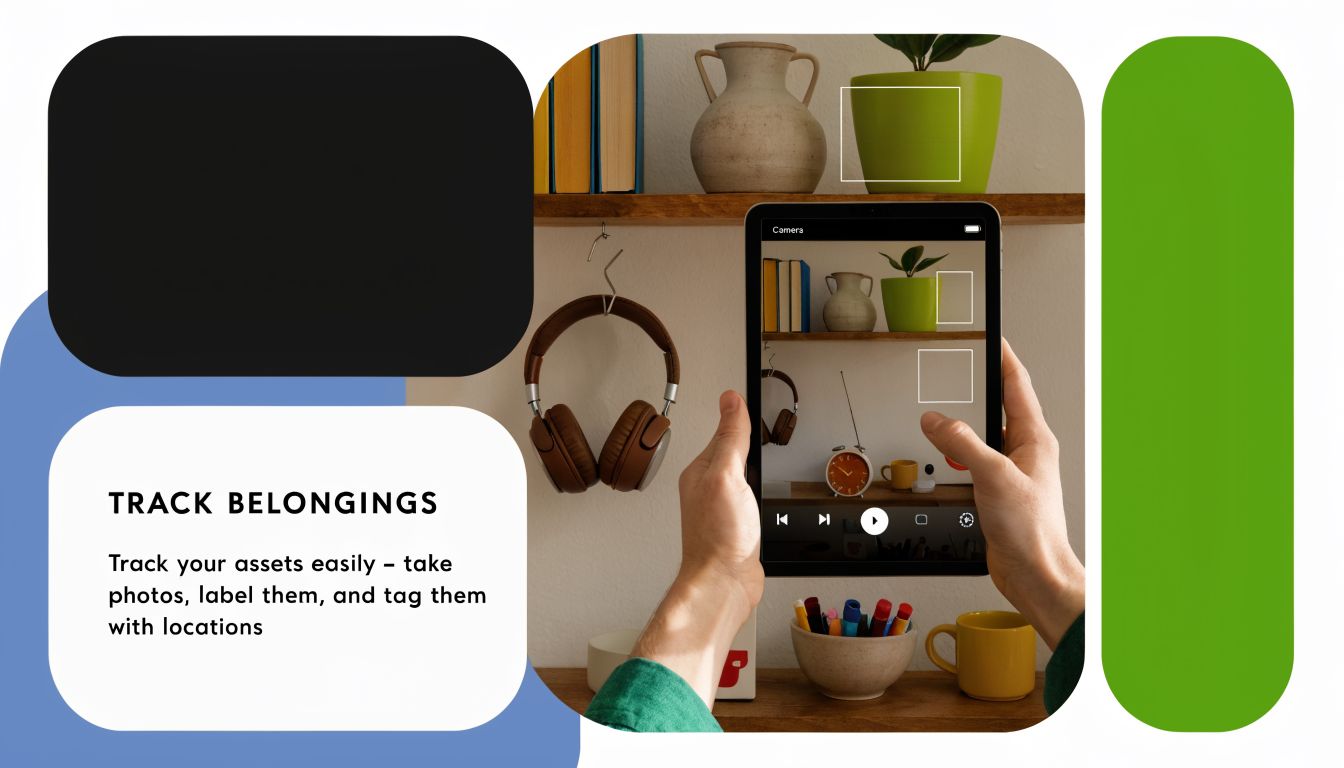 A person using a tablet to take photos and track household items for inventory purposes.