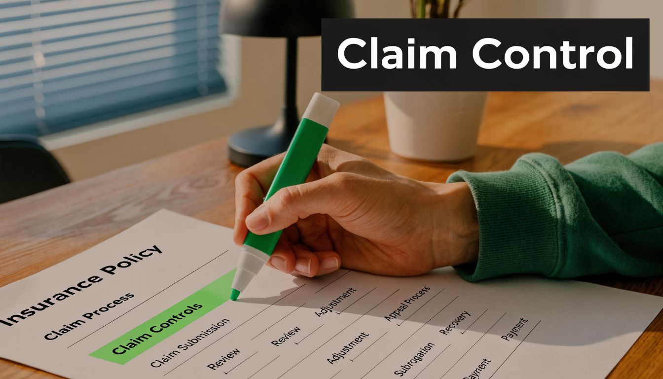 A person highlighting insurance policy steps with a green marker on a document on a wooden desk.