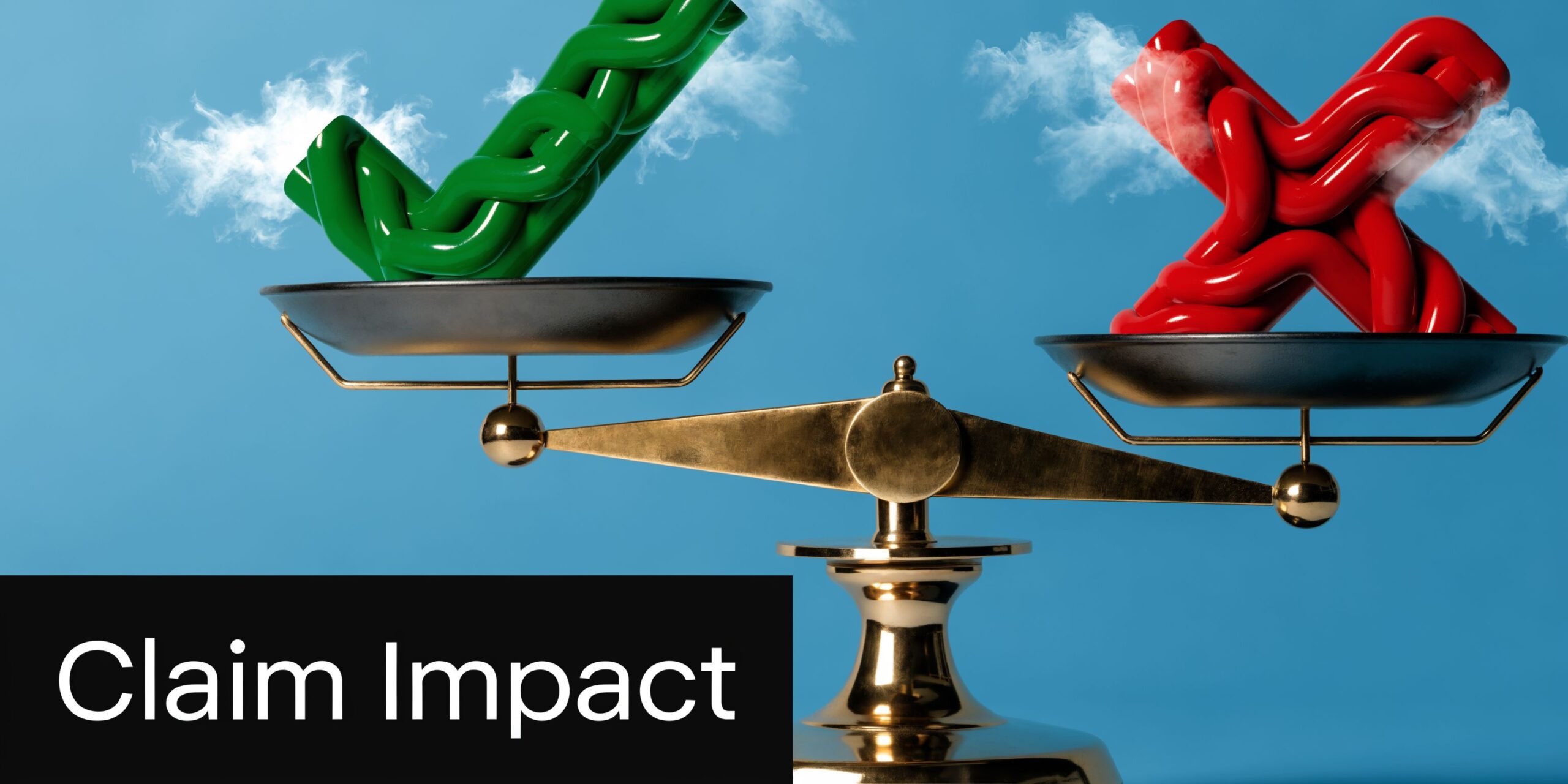 A golden scale weighing a green check mark against a red cross symbol on a blue background.